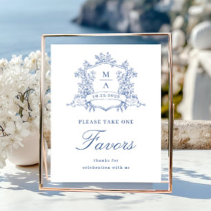 Victorian Ornate Dusty Blue Floral Favors Wedding Poster