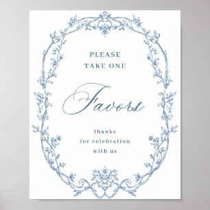 Victorian Ornate Dusty Blue Floral Favours Wedding Poster