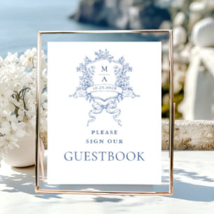 Victorian Ornate Dusty Blue Floral Guestbook Sign