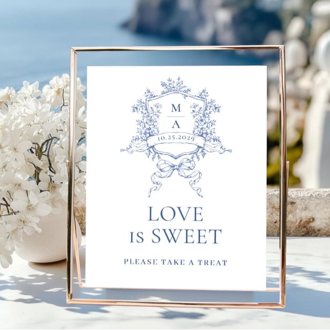 Victorian Ornate Dusty Blue Floral Love is Sweet Poster (Creator Uploaded)