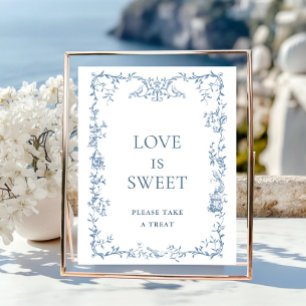Victorian Ornate Dusty Blue Floral Love is Sweet Poster