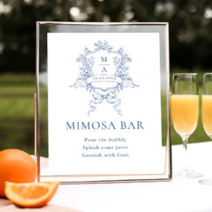 Victorian Ornate Dusty Blue Floral Mimosa Bar Sign