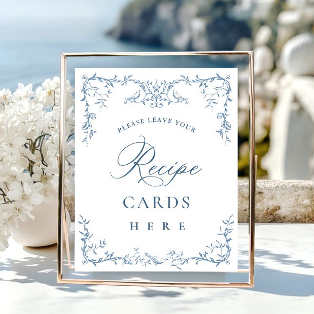 Victorian Ornate Dusty Blue Floral Recipe Cards Poster (Creator Uploaded)