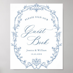 Victorian Ornate Dusty Blue Guestbook Wedding Sign
