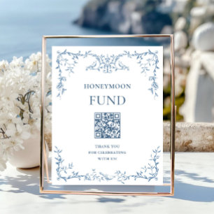 Victorian Ornate Dusty Blue Honeymoon Fund Poster