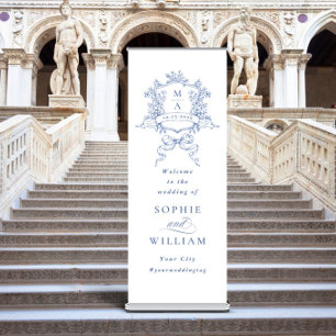 Victorian Ornate Dusty Blue Wedding WELCOME Retractable Banner