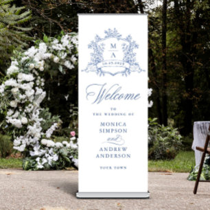 Victorian Ornate Dusty Blue Wedding WELCOME Retractable Banner