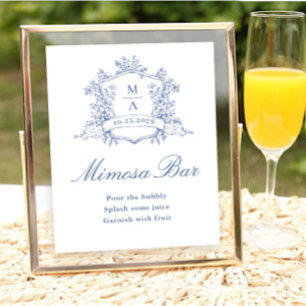 Victorian Ornate Floral Dusty Blue Mimosa Bar Sign