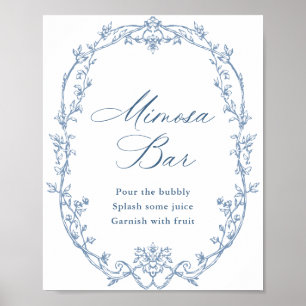 Victorian Ornate Floral Dusty Blue Mimosa Bar Sign