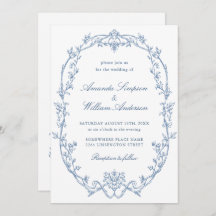 Victorian Ornate Floral Dusty Blue QR code Wedding