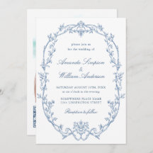 Victorian Ornate Floral Dusty Blue QR code Wedding
