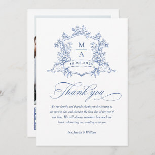 Victorian Ornate Floral Dusty Blue Wedding QR code Thank You Card