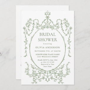 Victorian Ornate Floral Sage Green Bridal Shower Invitation