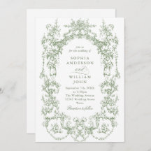 Victorian Ornate Floral Sage Green QR code Wedding