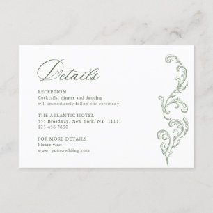 Victorian Ornate Floral Sage Green Wedding Details Enclosure Card