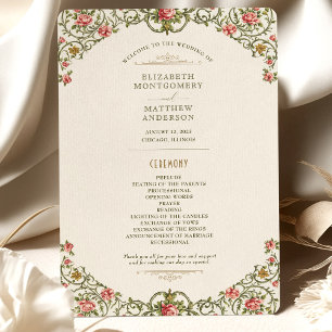 Victorian Ornate Gold Arch & Pink Roses Program Invitation