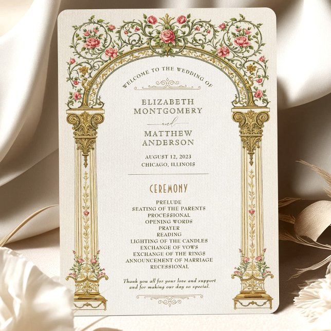 Victorian Ornate Gold Arch & Pink Roses Program Invitation (Creator Uploaded)