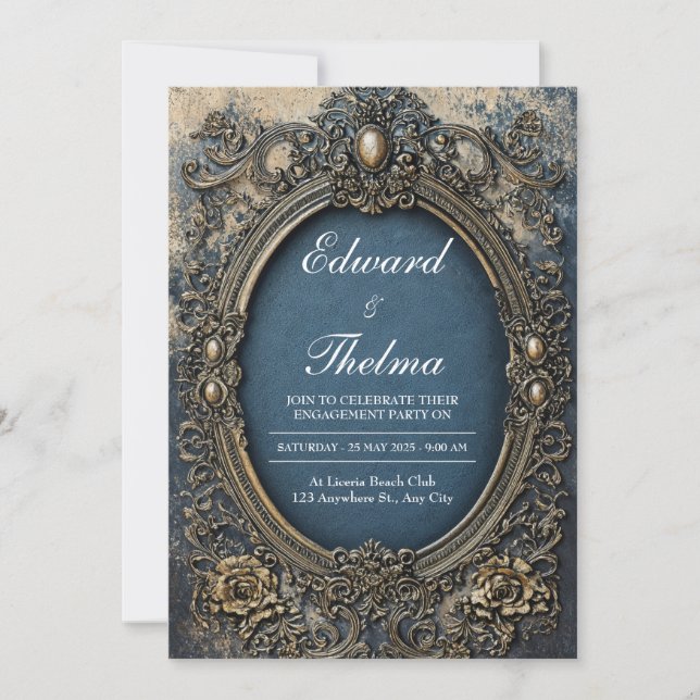 Victorian Ornate Gold Frame Wedding Invitation (Front)