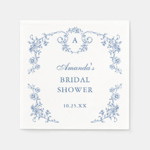 Victorian Ornate Grace Blue Floral Bridal Shower Napkin