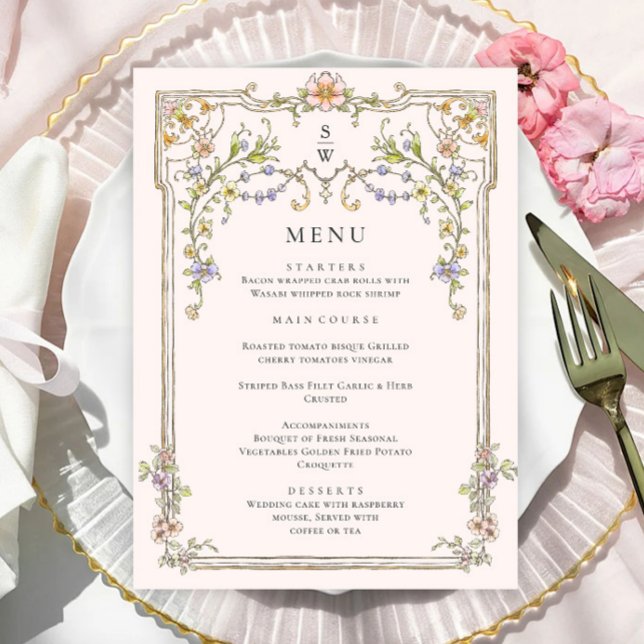Victorian Ornate Grace Bohemian Wedding Dinner Menu (Creator Uploaded)