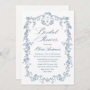 Victorian Ornate Grace Dusty Blue Bridal Shower Invitation