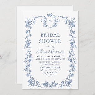 Victorian Ornate Grace Dusty Blue Bridal Shower Invitation