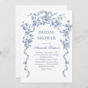 Victorian Ornate Grace Dusty Blue Bridal Shower Invitation