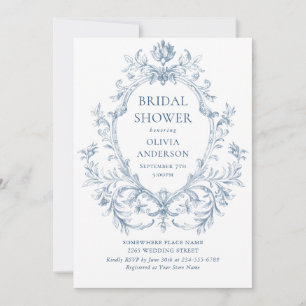 Victorian Ornate Grace Dusty Blue Bridal Shower Invitation
