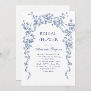 Victorian Ornate Grace Dusty Blue Bridal Shower Invitation