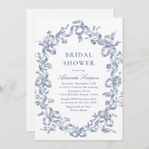 Victorian Ornate Grace Dusty Blue Bridal Shower Invitation