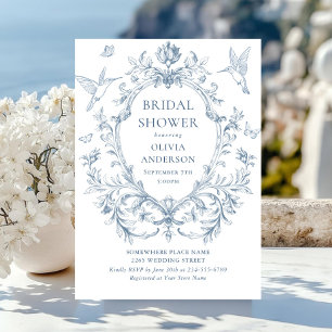 Victorian Ornate Grace Dusty Blue Bridal Shower Invitation