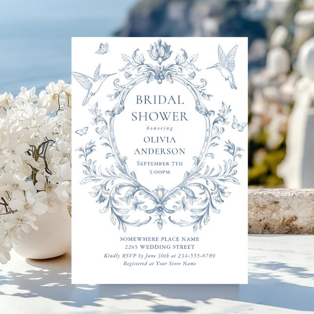 Victorian Ornate Grace Dusty Blue Bridal Shower Invitation (Creator Uploaded)