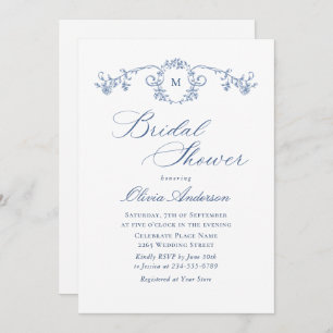 Victorian Ornate Grace Dusty Blue Bridal Shower Invitation