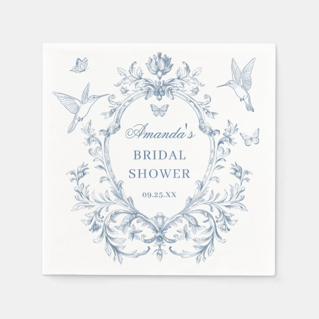 Victorian Ornate Grace Dusty Blue Bridal Shower Napkin (Front)