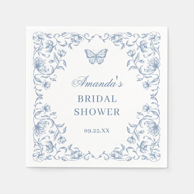 Victorian Ornate Grace Dusty Blue Bridal Shower Napkin (Front)