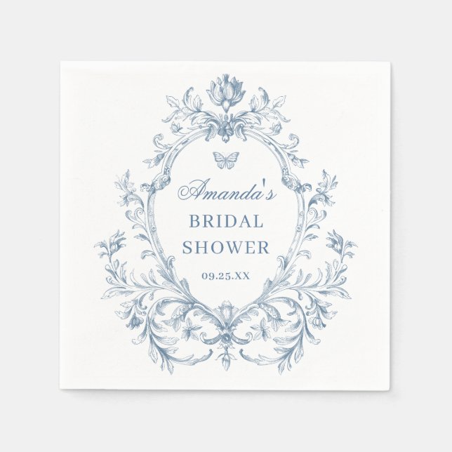 Victorian Ornate Grace Dusty Blue Bridal Shower Napkin (Front)
