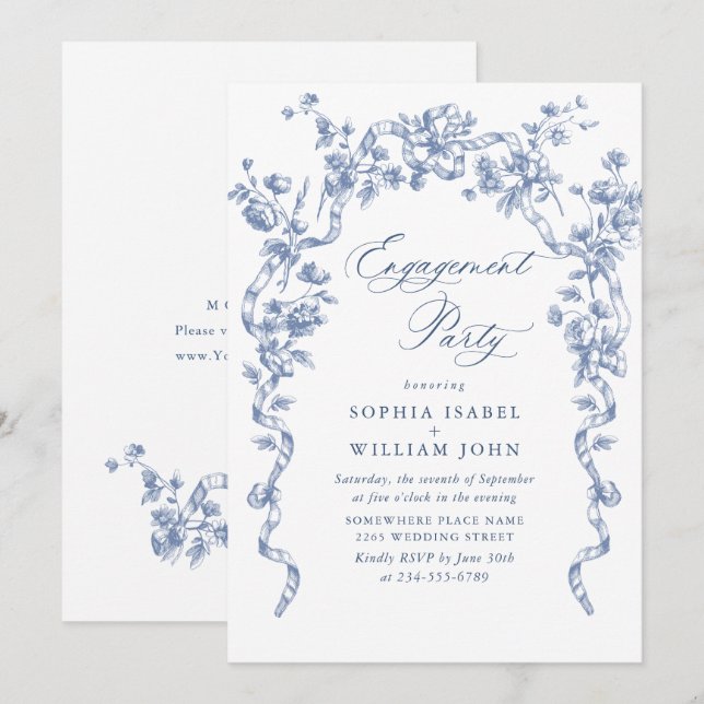 Victorian Ornate Grace Dusty Blue ENGAGEMENT PARTY Invitation (Front/Back)