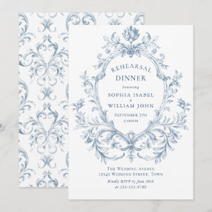 Victorian Ornate Grace Dusty Blue Rehearsal Dinner Invitation
