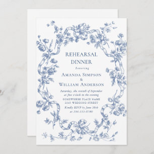 Victorian Ornate Grace Dusty Blue Rehearsal Dinner Invitation