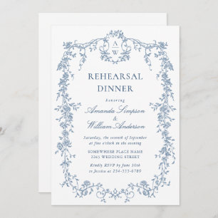 Victorian Ornate Grace Dusty Blue Rehearsal Dinner Invitation