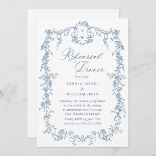 Victorian Ornate Grace Dusty Blue Rehearsal Dinner Invitation