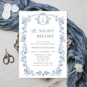 Victorian Ornate Grace Dusty Blue Rehearsal Dinner Invitation