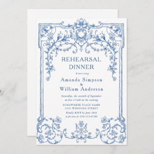 Victorian Ornate Grace Dusty Blue Rehearsal Dinner Invitation