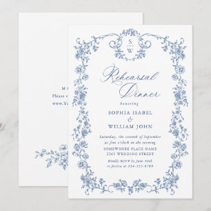 Victorian Ornate Grace Dusty Blue Rehearsal Dinner Invitation