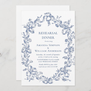 Victorian Ornate Grace Dusty Blue Rehearsal Dinner Invitation