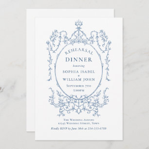 Victorian Ornate Grace Dusty Blue Rehearsal Dinner Invitation