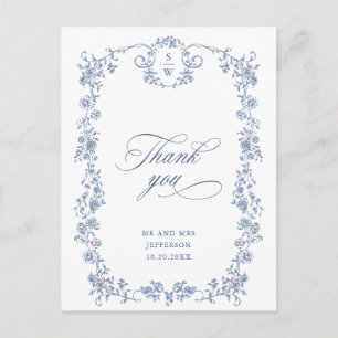 Victorian Ornate Grace Dusty Blue Thank You Postcard