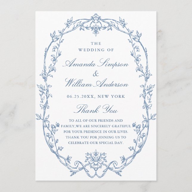 Victorian Ornate Grace Dusty Blue Wedding Ceremony Programme (Front)