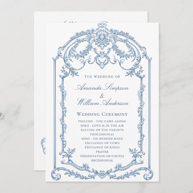 Victorian Ornate Grace Dusty Blue Wedding Ceremony Programme (Front/Back)
