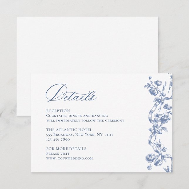Victorian Ornate Grace Dusty Blue Wedding Details Enclosure Card (Front/Back)